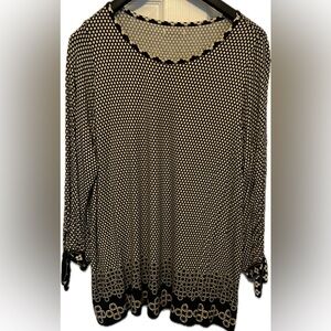 Max Studio Womens 3/4 Sleeve Blouse Size 2X Navy Yellow and White